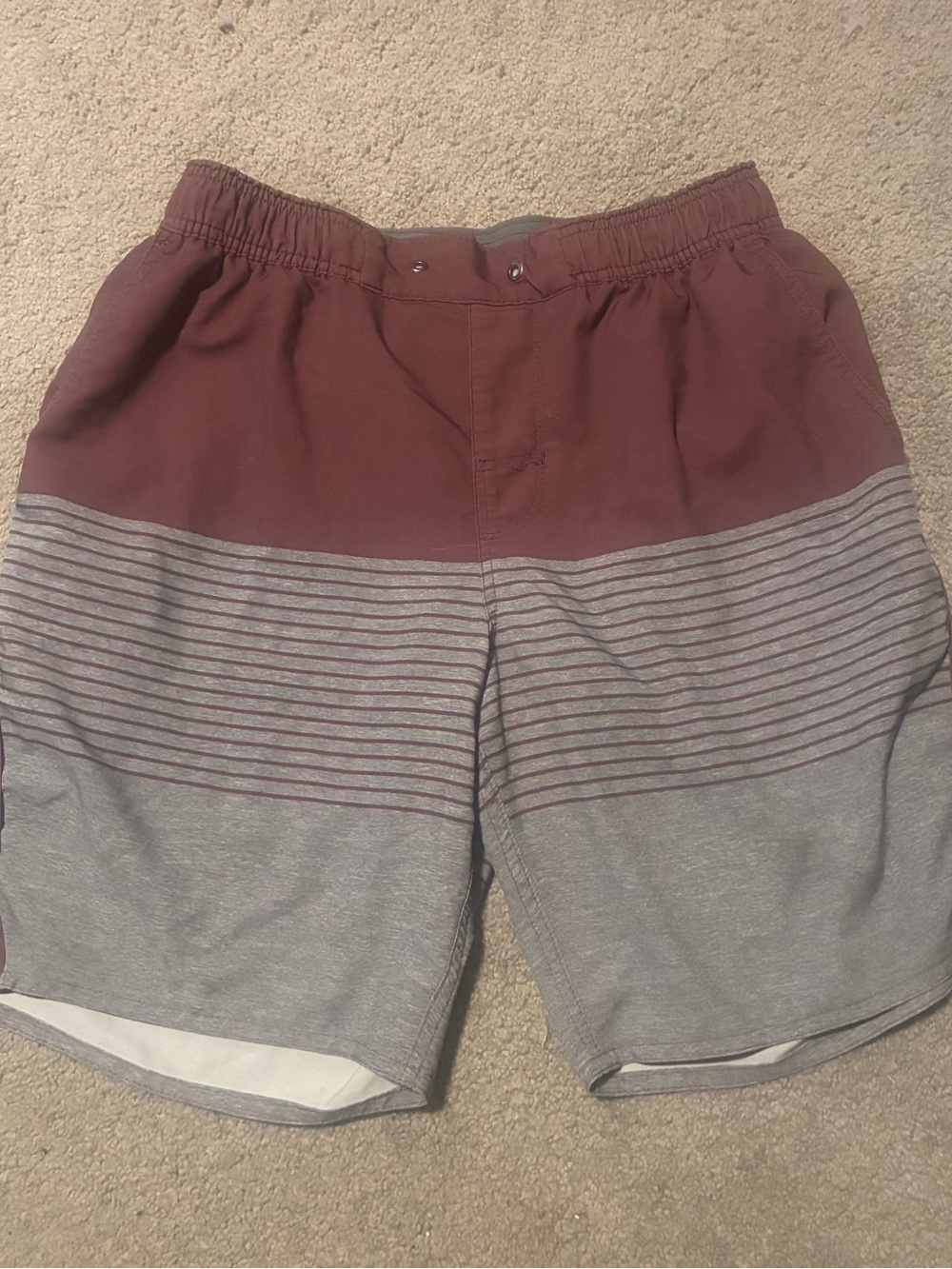 Vuori Two-Tone Maroon and Gray Athletic Shorts